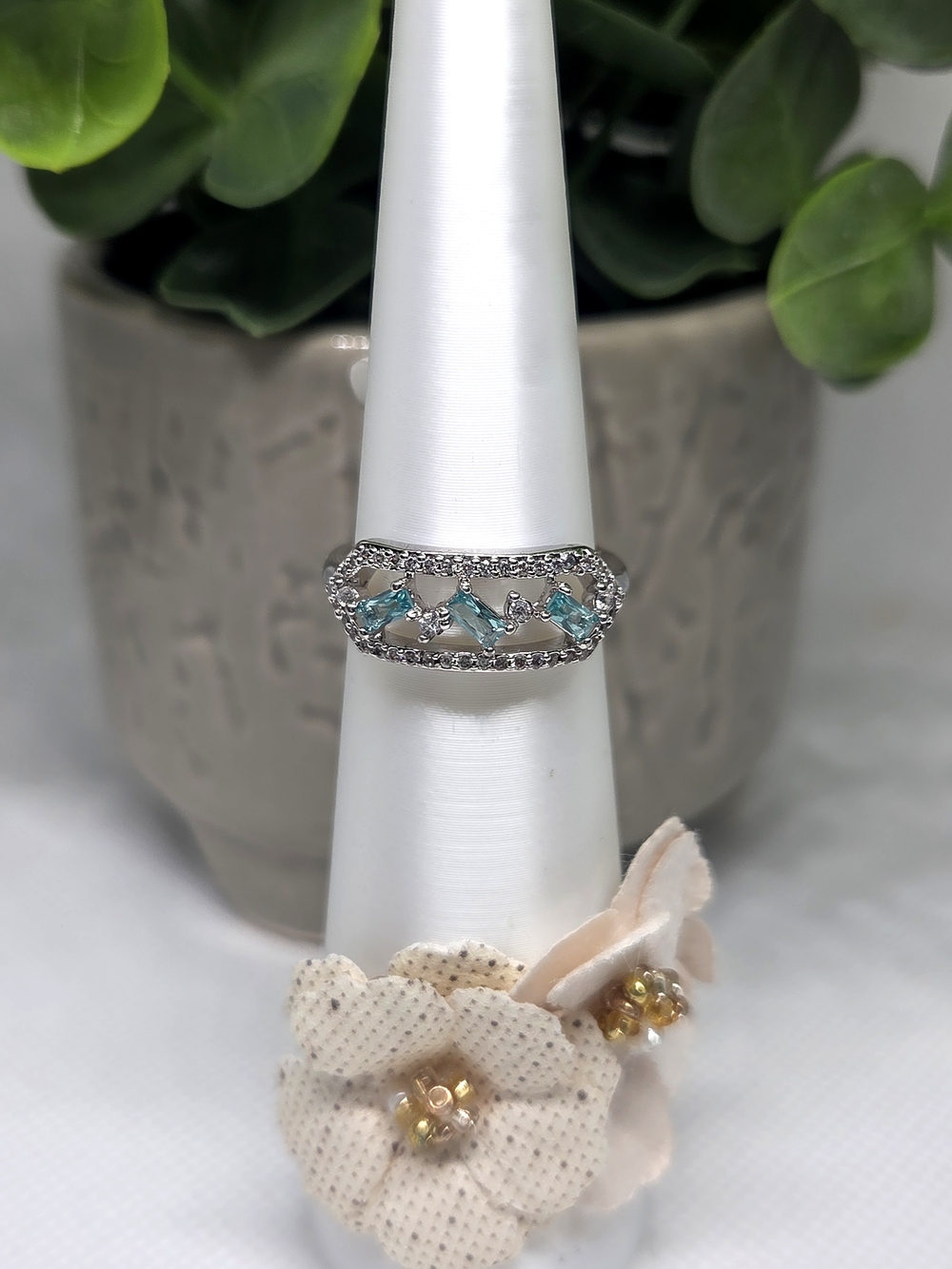 BP Aqua CZ Ring On Rhodium Plating
